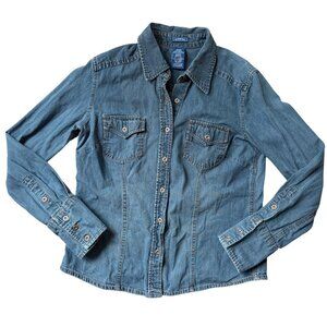 Vintage Riders Denim Shirt Jacket Y2K Cotton Cropped Medium